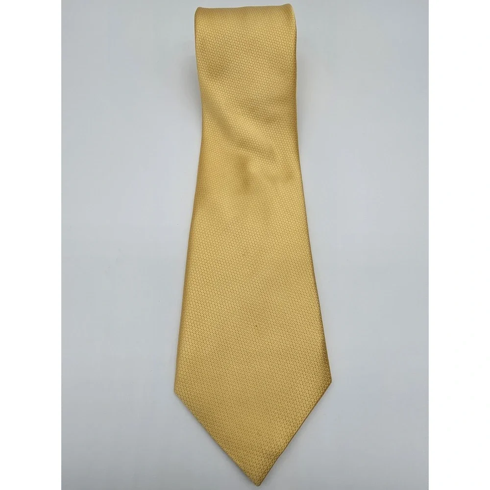 David Donahue Tie Gold Men's 100% Italian Silk Long Tie 62